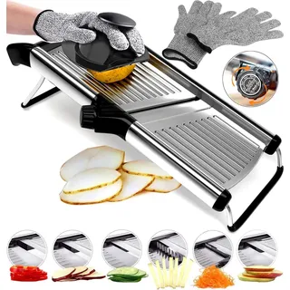 Medove Mandoline Food Slicer - 6-Einstellungen, 16.5 x 5 in Plattform, Handschutz, Schneidfeste Handschuhe - Gemüse- & Käse-Schneider