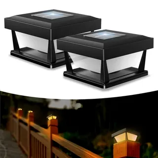 CREATESTAR Solar Pfostenkappen Licht 2 Stück, Solar Pfostenleuchte Außen mit IP65 Wasserdicht, Warme Licht Zaunpfosten Lampe Säulenlampe Decor für Holzpfosten Terrasse Patio
