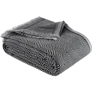 NESILY® Premium Tagesdecke mit Fransen | Vielseitiger Überwurf für Sofa, Bett & Picknick | Vintage Design | Bettdecke für Schlafzimmer | Wohnzimmerdecke | Sofadecke | Kuscheldecke | Schwarz
