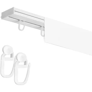 Fenster DEKOR Gardinenschiene mit Blende 1-läufig – PVC Vorhangschiene zur Deckenmontage, Deckenschiene für Vorhänge, Weiß, mit Haken mit Rolle, 250 cm