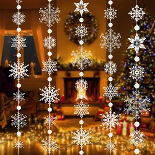 Zayvor Schneeflocke Girlande Weihnachten Schneeflocken Deko Zum Aufhängen Schnee Dekoration Für Winter Weihnachtsbaum Weihnachtsdeko Schneeflocken-Weihnachten Hängend Anhänger Wiederverwendbar Set