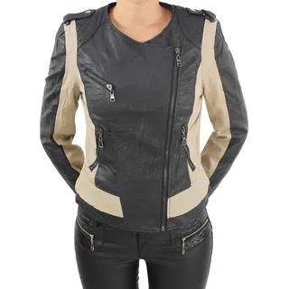 Sotala Damen Blazer Jacke Leder Optick Kunstlederjacke Übergangs Jacket Bikerjacke Beige M/38 - M
