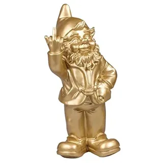 Stone-Lite Figur - Gartenzwerg mit Stinkefinger - 20 cm - goldfarben - lustiges Geschenk