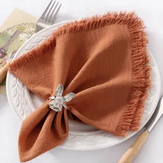 DeZerlor 6 Stück Terrakotta-Baumwoll-Leinen-Servietten mit Fransen, Sommer-Tuchservietten, Boho-Stil, handgefertigt, für Hochzeit, Brautparty, Babyparty, 43,2 x 43,2 cm