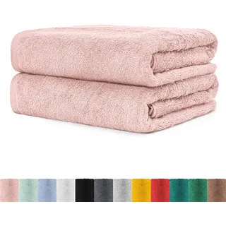 BaSaTex 2er Set XXL Saunatuch Baumwolle in 80x200 cm Frottee Öko-Tex | Saunahandtuch Badetuch aus hochwertigem, Großes Strandtuch Öko-Tex Made in Green, Altrosa, Made in Green, Aufhängeschlaufe
