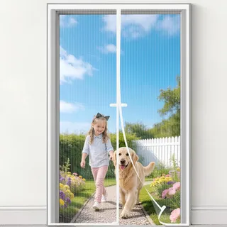 Fliegengitter Tür Magnet 165x235 cm, Insektenschutz Balkontür, Fliegenvorhang Ohne Bohren, Kinderleichte Klebemontage, Magnetvorhang Ideal für Wohnzimmertür, Küchentür und Terrassentür, Weiß