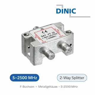 SAT Splitter 2-fach 5–2500 MHz | Koax Verteiler F-Kupplungen | DINIC