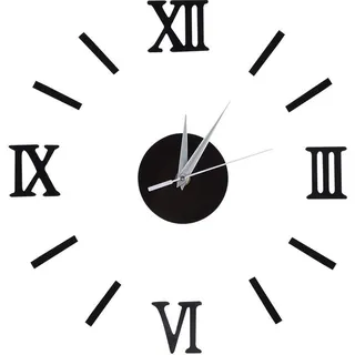 Fdit Rahmenlose DIY Wanduhr 3D Spiegel Wanduhr Mute Wandaufkleber für Wohnzimmer Schlafzimmer Haus(Schwarz)