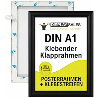 DISPLAY SALES Klapprahmen Aluminium selbstklebend A1 | Rahmen ohne Bohren | Posterrahmen Werberahmen mit Klapptechnik für Werbung, Infos & Poster in schwarz und silber