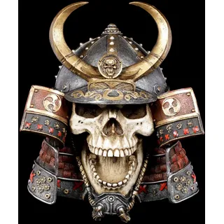 Figuren Shop GmbH Gothic Totenkopf Wandrelief - Samurai Kabuto | Fantasy Wandskulptur, Wand-Deko, zum Hängen, H 27 cm