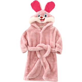 Colorful 【Cartoon Hase】 Kinder Bademantel mit Kapuze Nachtwäsche, Baby Kleinkind Nachthemd Flanell Pyjamas Verdicken Plüsch Handtuch für Jungen Mädchen 1-8 Jahre alt (Pink, 3-4 Years)