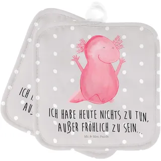 Mr. & Mrs. Panda 2er Set Topflappen Axolotl Hurra - Geschenk, Ofenhandschuh, Topflappen 2er Set, Motivation, Topflappen lustig, Schwanzlurch,