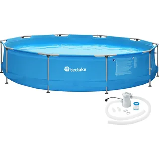tectake® Swimming Pool rund mit Stahlrahmen und Filterpumpe Ø 360 x 76 cm - blau