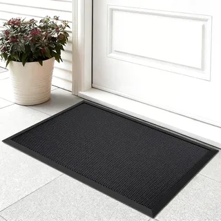 Euqvunn 3D Mesh Schmutzfangmatte Außen, 60×90 cm Low Profile Fußmatte Haustür, Leicht zu Reinigen & rutschfest, Türmatte Außen für überdachte Veranda, Eingang, Terrasse, Garten (Schwarz)
