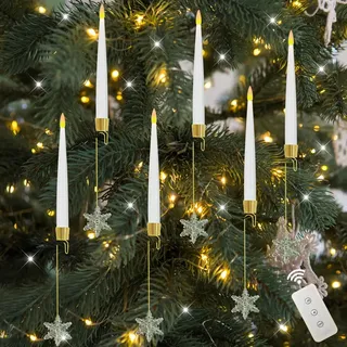 Christbaumkerzen Kabellos LED,6 Stück LED Weihnachtsbaumkerzen Kabellos mit Fernbedienung Weihnachtsbaum Kerzen mit Kristall Deko Haken Weinachten LED Kerzen Batteriebetrieben für Hause Partydeko (B)