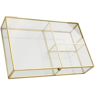PLAFOPE Schmuckkästchen aus Glas mit Deckel Lippenstiftfach Größe S Event | Messingrahmen, Transparentes Design, für Broschen und Ohrringe, Zuhause Am Schminktisch, 1 Kasten