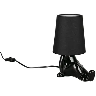 Reality Leuchten LED Nachttischlampe Keramik-Fuß mit Stoffschirm, Höhe 24,5cm, Leuchtmittel dimmbar, LED wechselbar, Warmweiß, klein-e ausgefallen-e Designer Tischlampe mit E14 Leuchtmittel schwarz