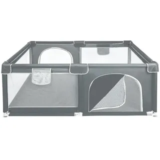 Laufgitter für Babys, zerlegbar, waschbar, mit 50 Kunststoffkugeln, für Kinder, großer Laufstall, geeignet für Innen- und Außenbereich, mit Schutzgitter (180 x 120 x 66 cm, schwarz)