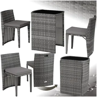 tectake® Poly Rattan Bistroset mit Aluminium Gestell, platzsparend zusammenschiebbar, Gartenmöbel Set mit 2 Stühlen & Tisch, Outdoor Möbel, Sitzgruppe für Garten, Wintergarten, Balkon Terrasse - grau