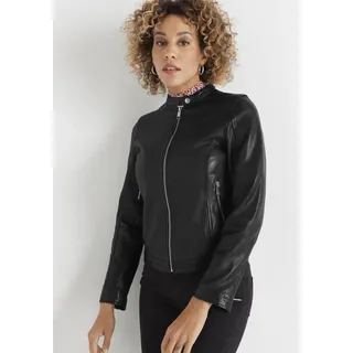 Lederjacke HECHTER PARIS Gr. 38, schwarz Damen Jacken Lederjacken mit praktischem Druckknopfverschluss am Kragen