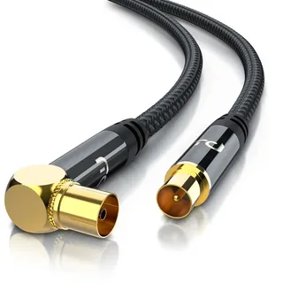 Primewire Antennenkabel gewinkelt mit Braiding - Koaxialkabel - Koax Kupplung 90° Winkel zu Stecker gerade - HDTV 75 Ohm - 2 m