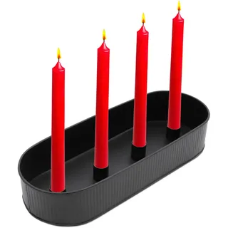 Metall Kerzenhalter Schale schwarz für Stabkerzen - 35 x 14 cm - Kerzenständer mit 4 Haltern - Tafelkerzen Halter Kerzen Tablett Advents Leuchter Adventskranz