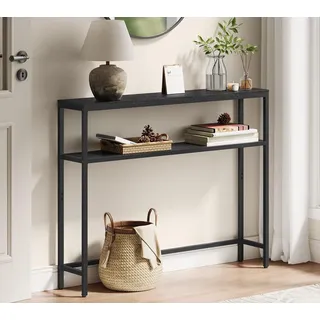 VASAGLE Konsolentisch schmaler Sofatisch mit 2 Ablagen, Flurtisch, 2 Ebenen, für Flur, Wohnzimmer, Schlafzimmer, 80/100/120x80×20cm grau|schwarz 100 cm x 80 cm x 20 cm