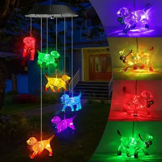 iShabao Hunde Solar Windspiel Garten, 6 LED Solar Windspiel für Draußen, Wasserfest, Farbwechsel, Muttertagsgeschenke, Geschenke für Mutter, Dekorationen für Baum, Balkon, Hof, Hochzeit, Party