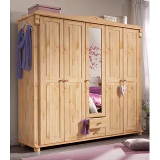 Kleiderschrank OTTO HOME "Adele", beige (natur), B:207cm H:191cm T:53,5cm, Massivholz, Schränke, Kleiderschrank, Massive Kiefer,Spiegel; Landhausstil