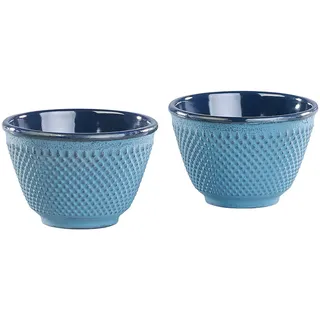 Rosenstein & Söhne Asiatische Teetassen: 2er-Set asiatische Teebecher aus Gusseisen und Emaille, petrolblau (Gusseisen Becher, Teeschale Matcha, Guss)