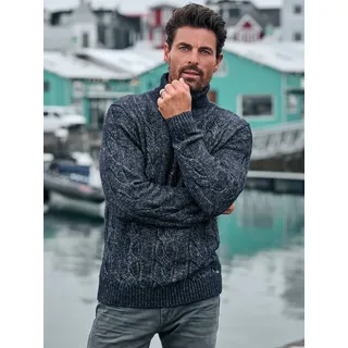 engbers Herren Rollragen-Pullover mit Zopfmuster Blau regular gemustert Rollkragen - M