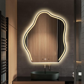 YSQWERT LED Unregelmäßiger Wandspiegel, Badspiegel Groß Beleuchtet, Spiegel Wand Asymmetrisch, Touch-Steuerung, Dreifarbig Dimmbar, Sicher Und Explosionsgeschützt (Size : 50x60cm(19.7 * 23.6in))