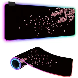 FANSU RGB Gaming Mauspad XXL, 3D Groß Multifunktionales Mousepad mit 14 Farben LED-Licht, USB, für Computer PC Laptop Tastatur Professionelle Gamer (Kirschblüten,900x400x4mm)