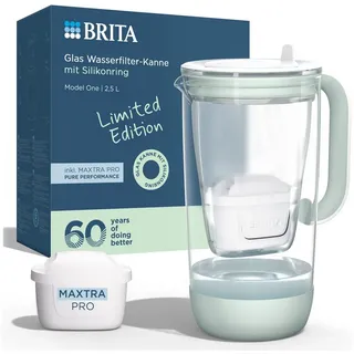 BRITA Wasserfilter Kanne Glas Limited Edition (2,5l) inkl. 1 MAXTRA PRO Kartusche, Premium Glaskanne mit Silikonring filtert Verunreinigungen & mehr grün