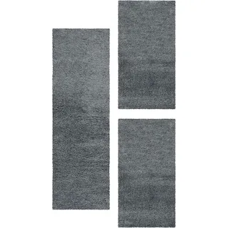 Carpetsale24 Bettumrandung Schlafzimmer 3 teilig Hochflor Teppich Hellgrau Bettvorleger Schlafzimmer Bettset: 2 St. 60x110 cm | 1 St. 80x150 cm - Einfarbiger 50 mm Flauschiger Teppich Läufer Set
