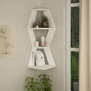 Hocuspicus Sablor Eck-Wandregal, 3 Tier Regal mit modernem geometrischen Design, Aufbewahrungsregale, mehrfarbige Optionen, weiß