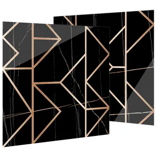 Hiser 10 Stück Küchenrückwand Fliesenaufkleber, Einfacher Luxusstil Wasserdicht Ölfest Stickerfliesen Deko Selbstklebende für Küche Wohnzimmer Badezimmer Dekoration (Geometrisches Kupfer,15x15cm)