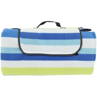 CB Home & Style Picknickdecke XXL Fleece wärmeisoliert wasserabweisend faltbar Campindecke Stranddecke (Blau/gelb/weiß gestreift, 200 x 200 cm)