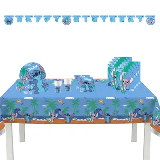 Procos - Partyset Stitch groß, 46-teiliges Partyset für Kindergeburtstag oder Mottoparty, Tischdeko