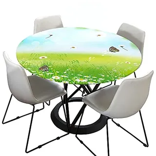 Morbuy Rund Tischdecke Elastisch, Blumen Drucken Rund Tischdecken Wasserdicht Lotuseffekt Abwaschbar Abwischbar Tischtuch für Dekoration Küchentisch Garten Outdoor (Durchmesser 100cm,Schmetterling)
