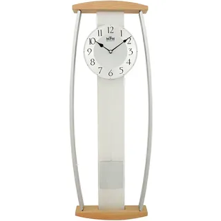 MPM Quality Design Pendeluhr, Helle Wanduhr Holz, Hochwertige Verarbeitung Aus Holz, Glas Und Metall, Modern, Präziser Quarz-Schrittmotor, Große Uhr Mit Pendel, Wohnzimmeruhren
