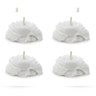 PartyDeco 4 Schwimmkerzen Pfingstrose Wachs 4x8cm - schwimmende Kerzen Blumen Form Wachskerzen Dekokerzen Kerzenfiguren Tischdeko Hochzeit Verlobung Party Weiß