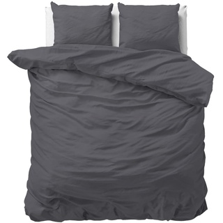 Sleeptime 100% Baumwolle Bettwäsche 240cm x 220cm Anthrazit - weich & bügelfrei Bettbezüge mit Druckknöpfe - Einfarbig Bettwäsche Set mit 2 Kissenbezüge 60cm x 70cm