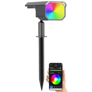 Luminea Home Control Solarlampen Erdspiess: Smarter Solar-Spot mit RGB-CCT-LED, 100 lm, 2.200-mAh-Akku, 1 W, IP65 (LED-Spotsmit Erdspieß, LED Solar Gartenspot, Gartenleuchte Standleuchte)