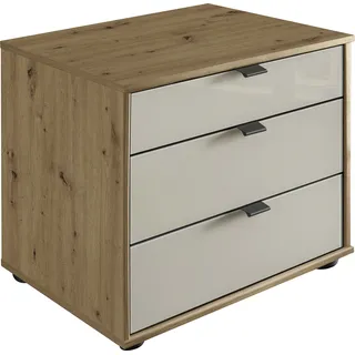 Nachtkonsole WIEMANN "Quito" Sideboards Gr. B/H/T: 60 cm x 48 cm x 43 cm, 3, braun (bianco, eiche, nachbildung, glas champagner) Nachtkonsolen und Nachtkommoden vormontiert, inkl. Dämpfung