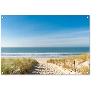 MuchoWow© Gartenposter 90x60 cm Outdoor Bilder Gartendeko für draußen Wetterfest Garten Deko Terrasendeko Banner Draußen Bild Dekoration Strand - Meer - Düne - Sand - Sommer