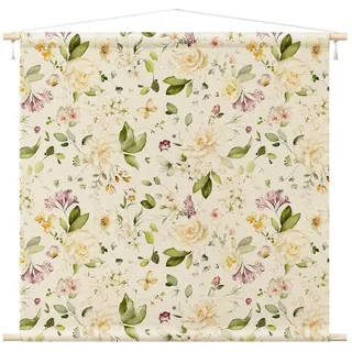 Bilderdepot24 Wandteppich modern Aquarell Tiere Schmetterlinge weiss, quadratisch, Höhe: 2.6 mm, großes Wandbild aus Natur-Baumwolle Wandbehang Stoffbild Tuch Wollseil weiß quadratisch | 145 cm x 145 cm x 2.6 mm