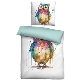 biberna® Wendebettwäsche Eule Baumwoll Linon Einzelbett, 2tlg.