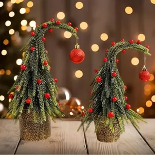 Mini Weihnachtsbaum Klein Künstlicher Tannenbaum Deko, Weihnachtsdeko Klein Tannenbaum Tischdeko, Weihnachten Deko Weihnachtsbaum für Weihnachten Tischdeko, Groß: 30*15cm, Klein: 25*14cm (2 Stück A)
