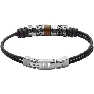 Fossil Herrenarmband Edelstahl Leder schwarz 22 cm